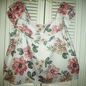 SHEIN CURVE WHITE FLORAL TOP OFF SHOULDER RUFFLED TANK-WOMENS SIZE 3XL